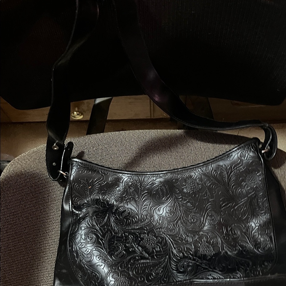 Avenue Black Floral Embossed Shoulder Bag